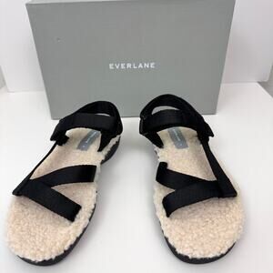Everlane Womens The Renew Teddy Sport Sandal Sz 6 Faux Fur Strappy Black